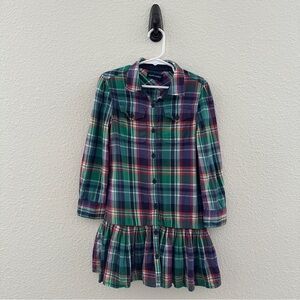 Ralph Lauren‎ Green Blue Plaid Shirt Dress Preppy 6